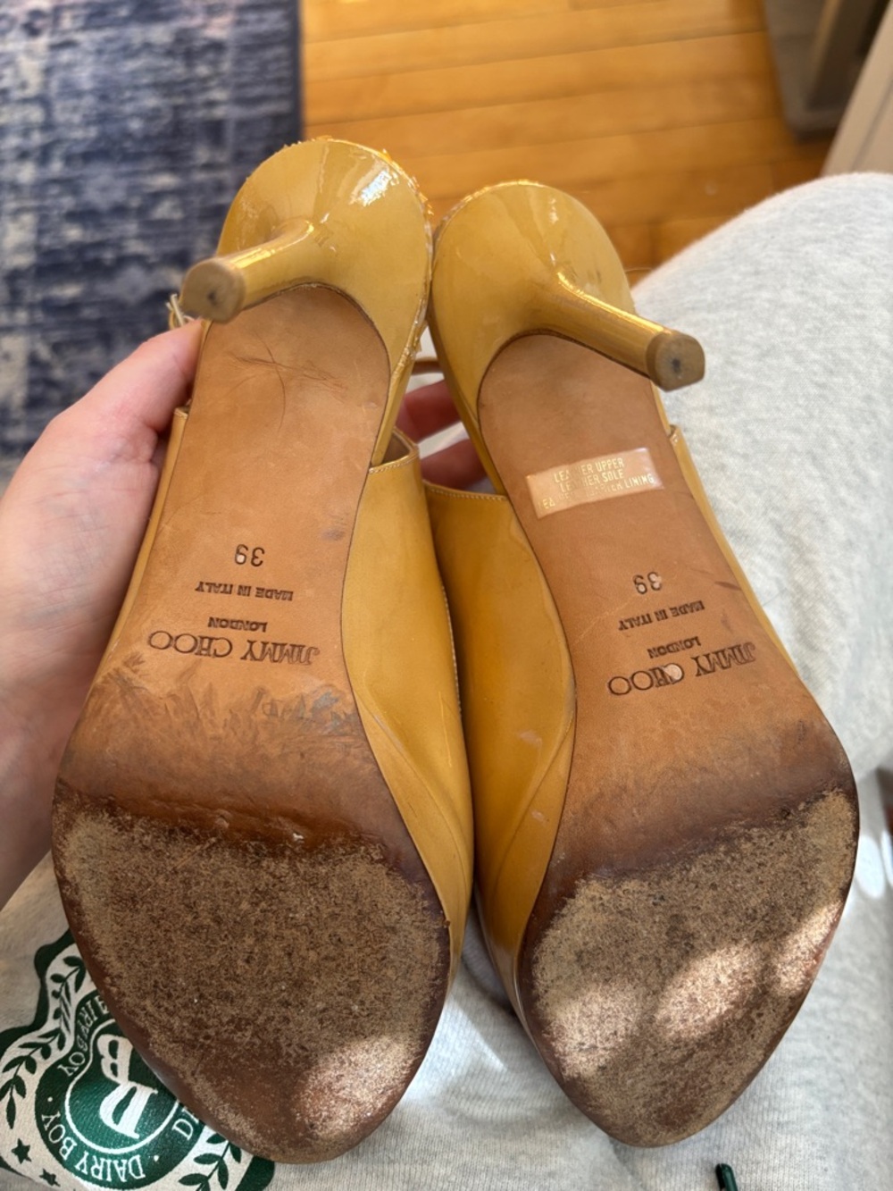 Jimmy Choo Mustard Yellow Peep-Toe Slingback Heels - Picture 5 of 5